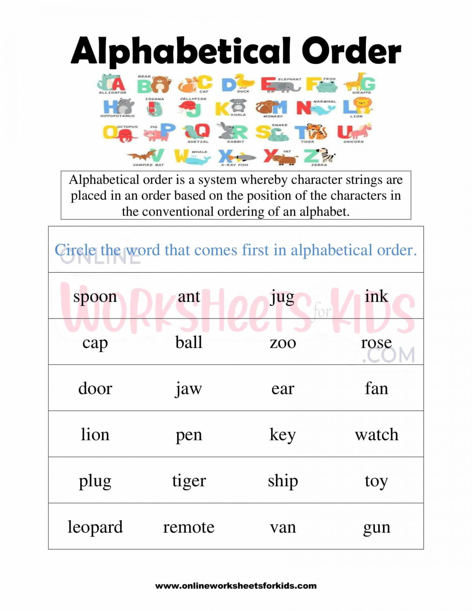 Free Alphabetical Order Worksheets for Grade