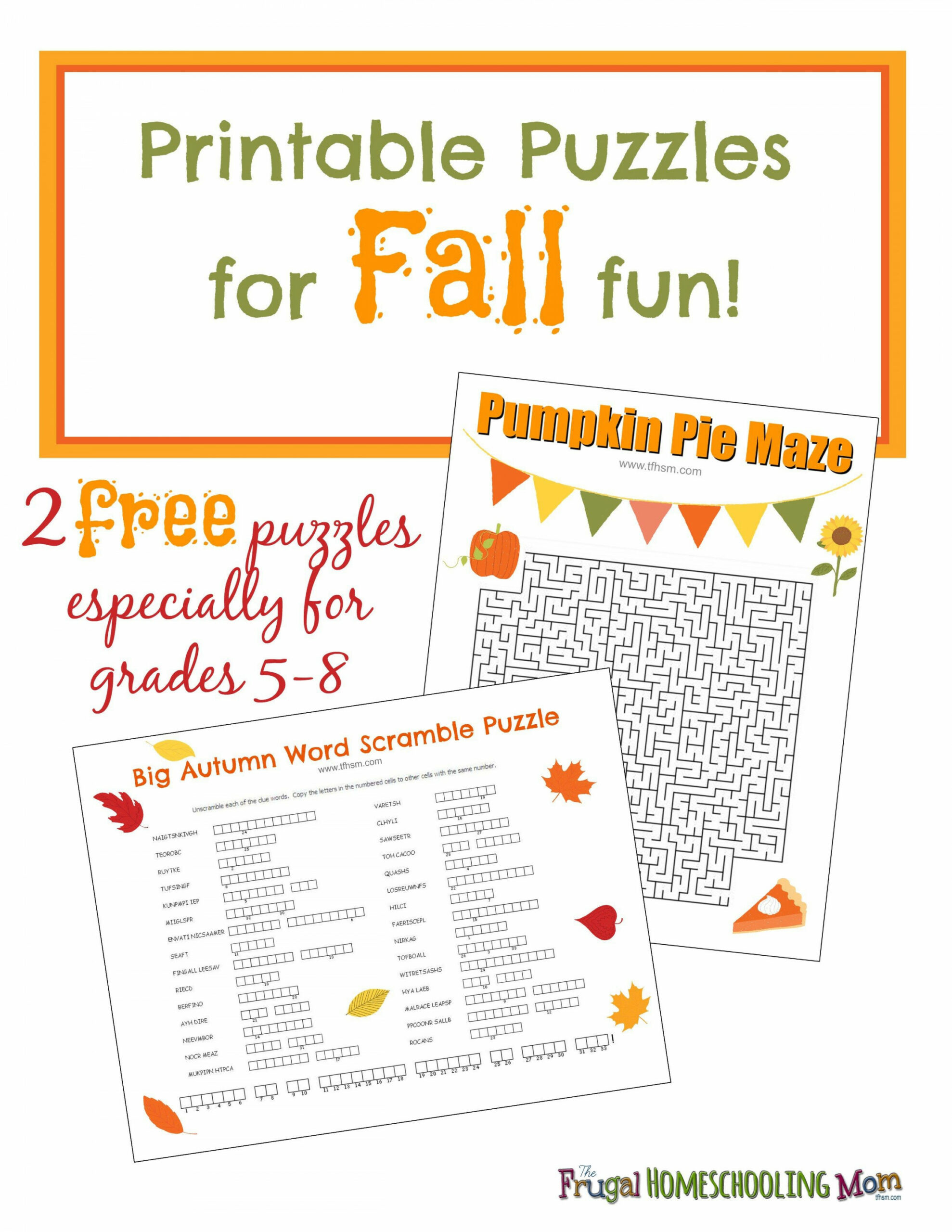 FREE Fall Printable Puzzles  Thanksgiving activities middle