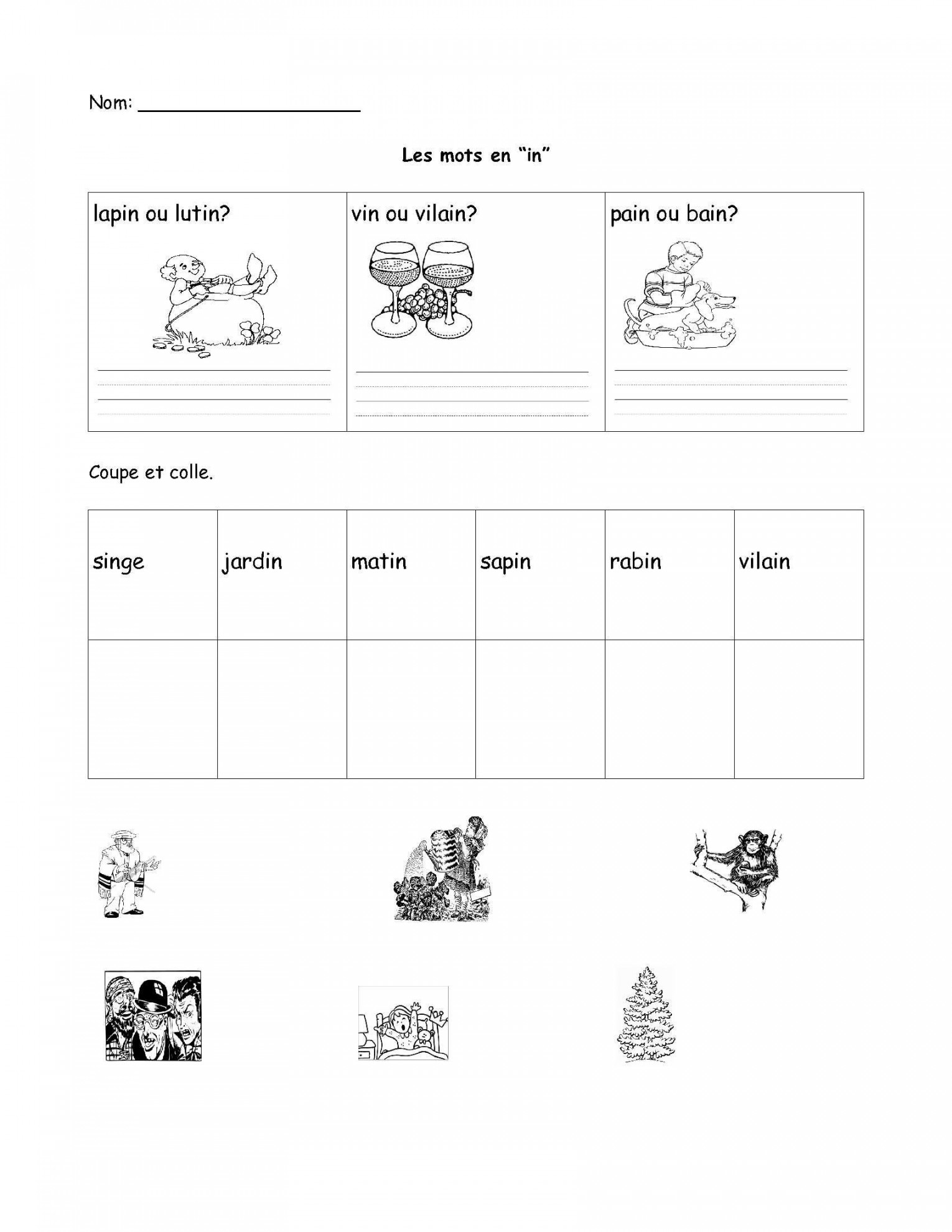 Free French worksheet- grade , grade , grade