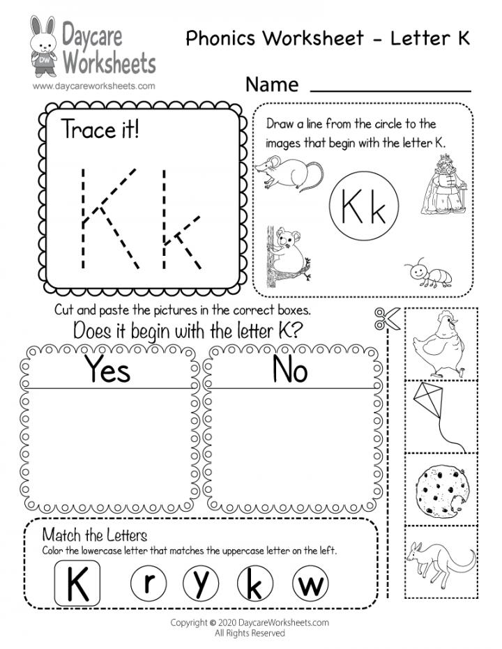 Free Letter K Phonics Worksheet for Preschool - Beginning Sounds