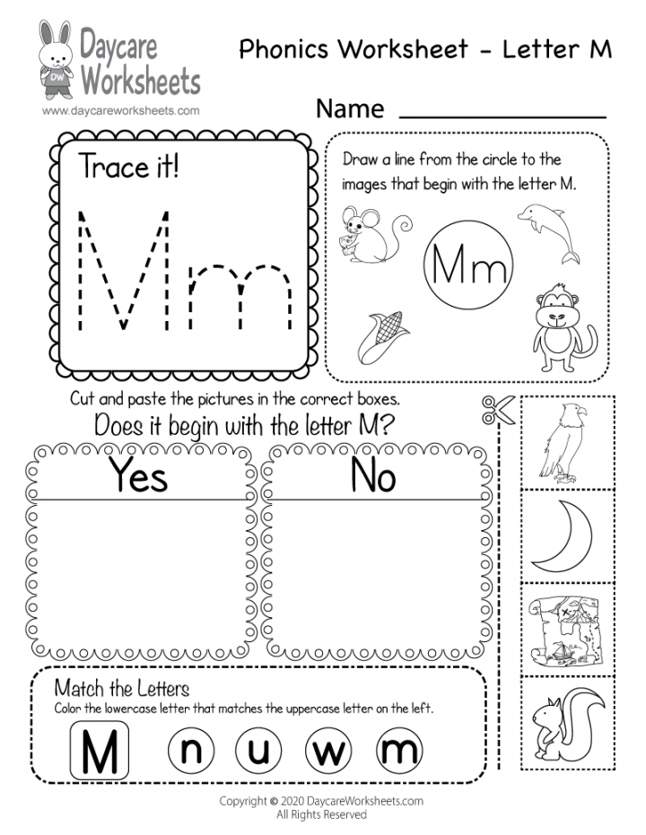 Free Letter M Phonics Worksheet for Preschool - Beginning Sounds