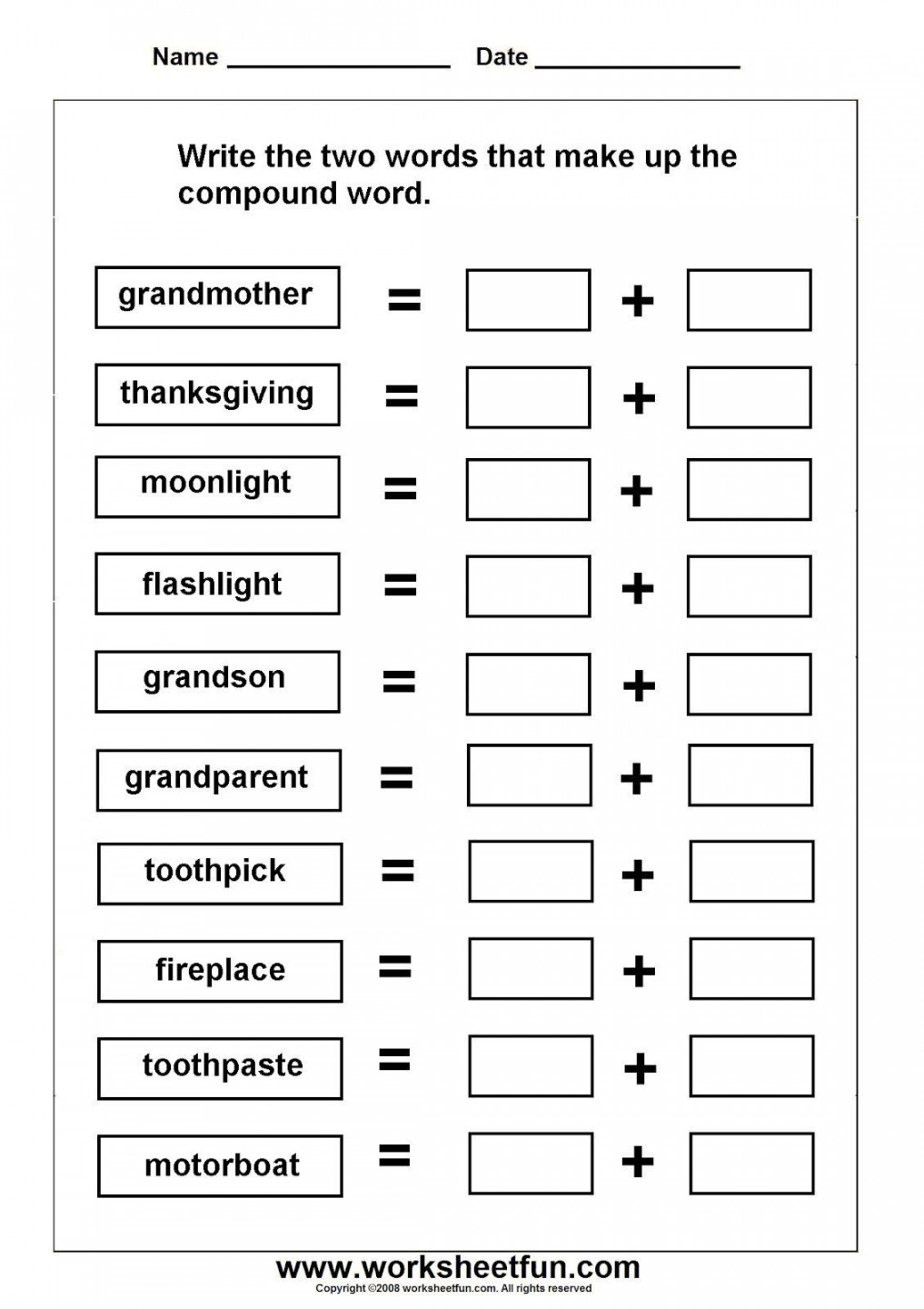 Free nd Grade Compound Words Worksheets  Compound words