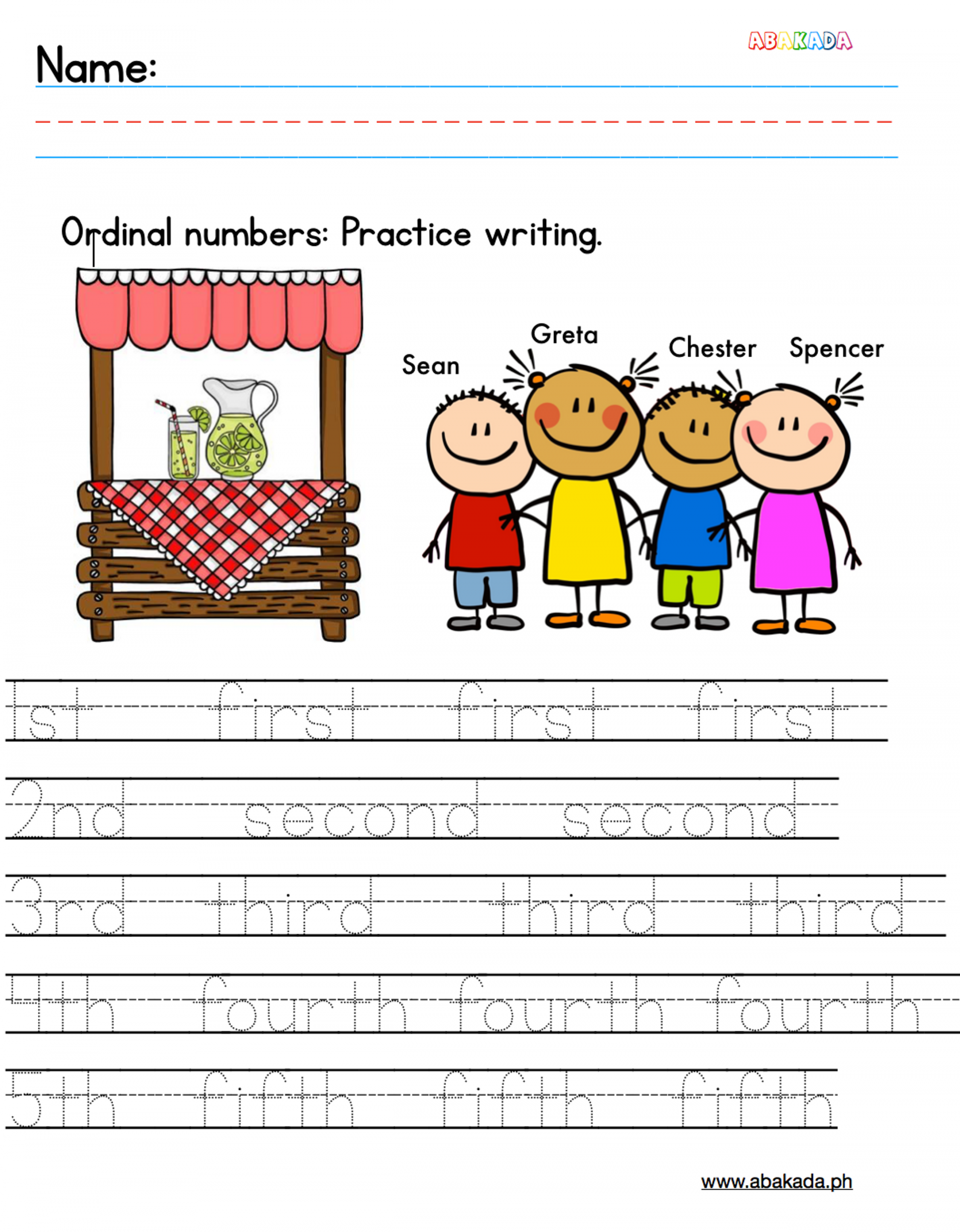 Free Ordinal Numbers Worksheet  Math printable worksheets