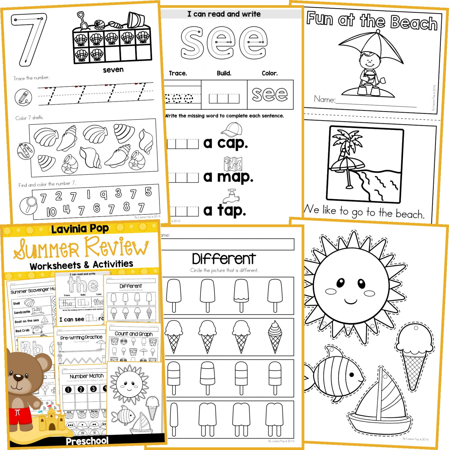 FREE Preschool Summer Review Worksheets and Activities No Prep