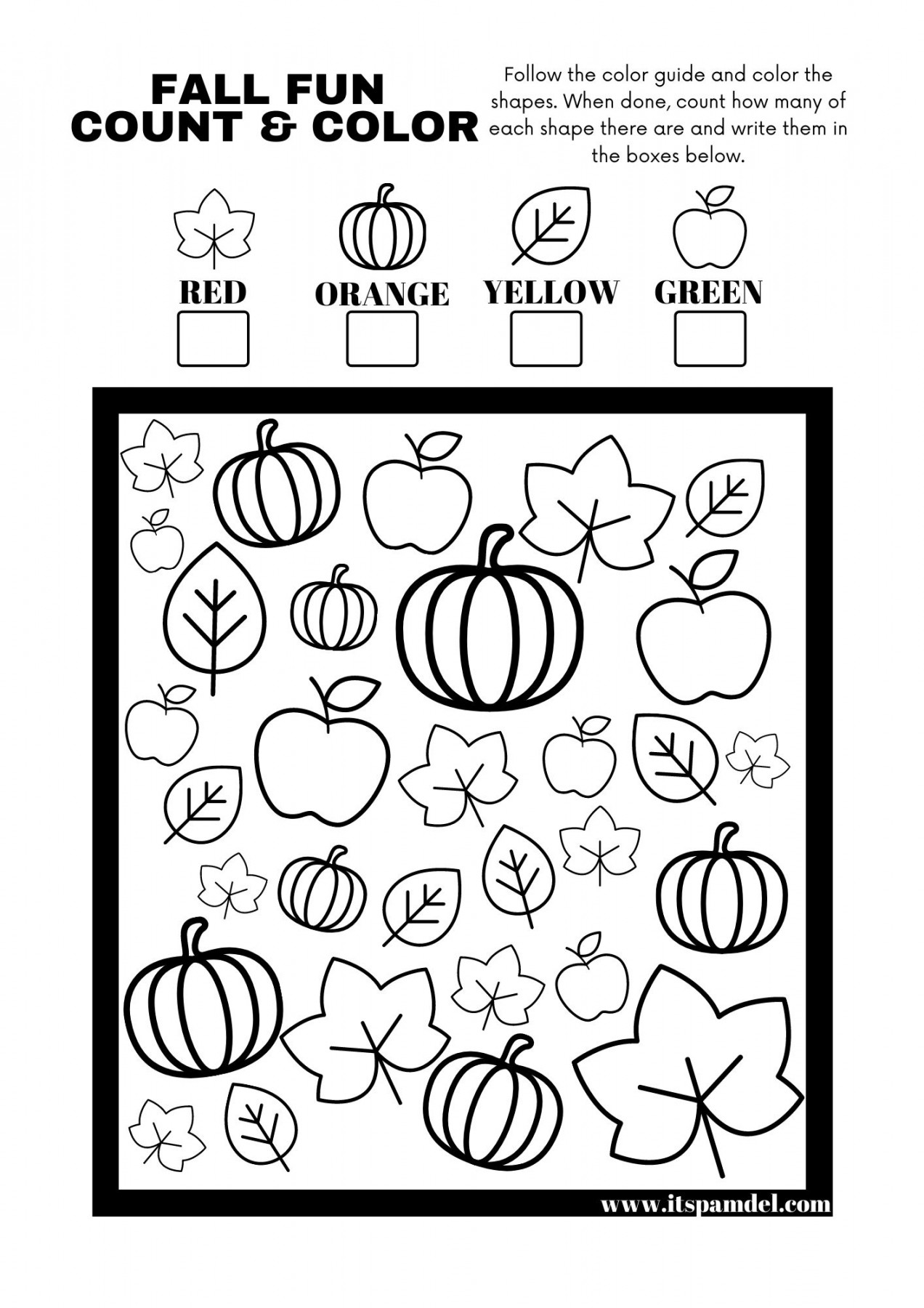 Free Printable: Fall Fun I Spy Count and Color Activity Page for Kids