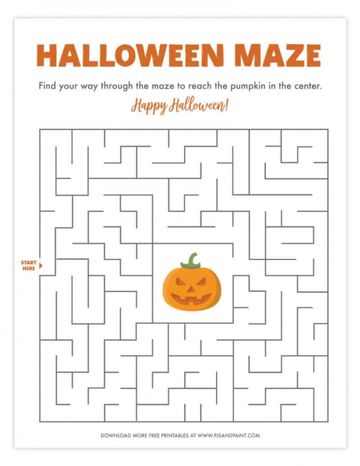 Free Printable Halloween Maze  Worksheets for Kids - Pjs and Paint