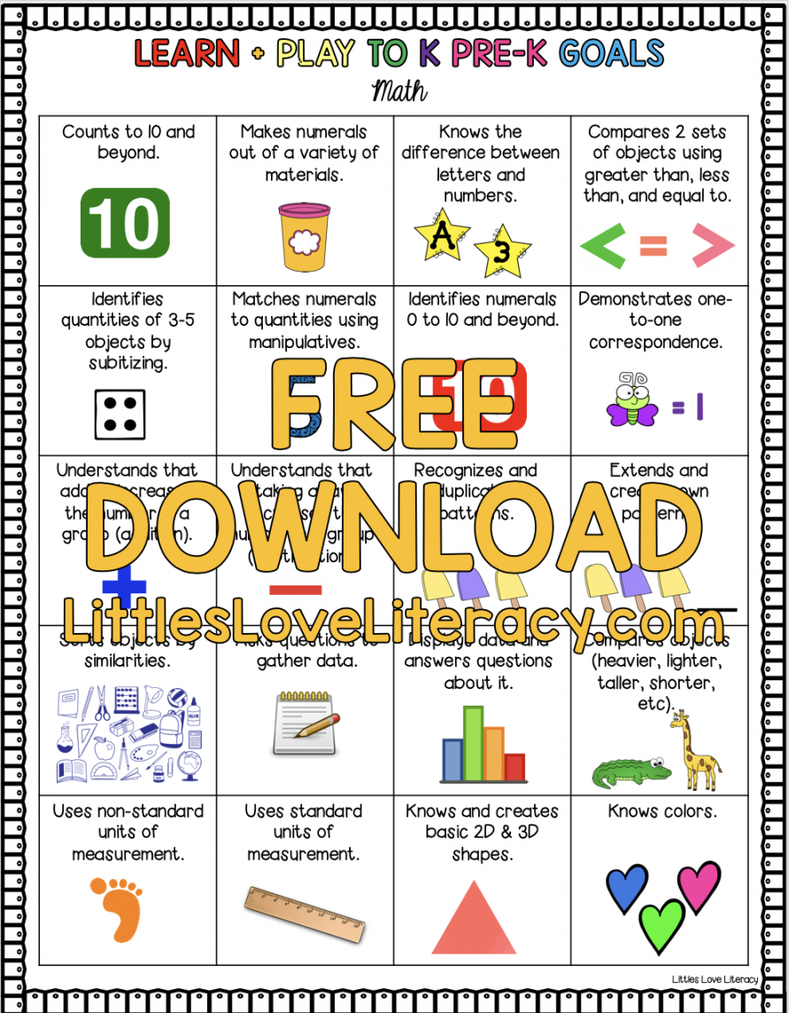 FREE Printable Pre-K Goals for Preschool Parents & Teachers  Pre