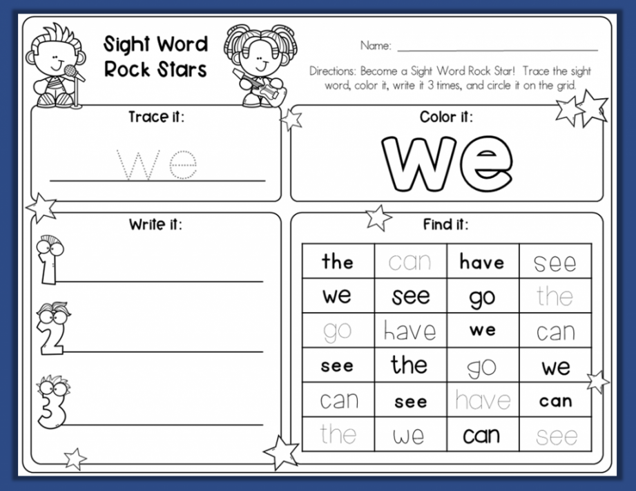 Free Printable: WE (Rock Star Sight Words) - Little Playful Learners