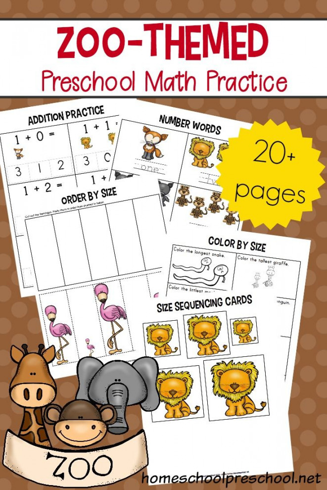 Free Printable Zoo-Themed Preschool Math Worksheets  Zoo