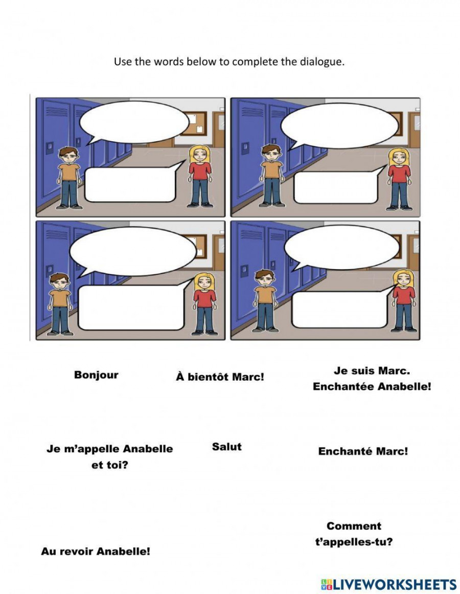 French Basic Dialogue Completion worksheet  Live Worksheets