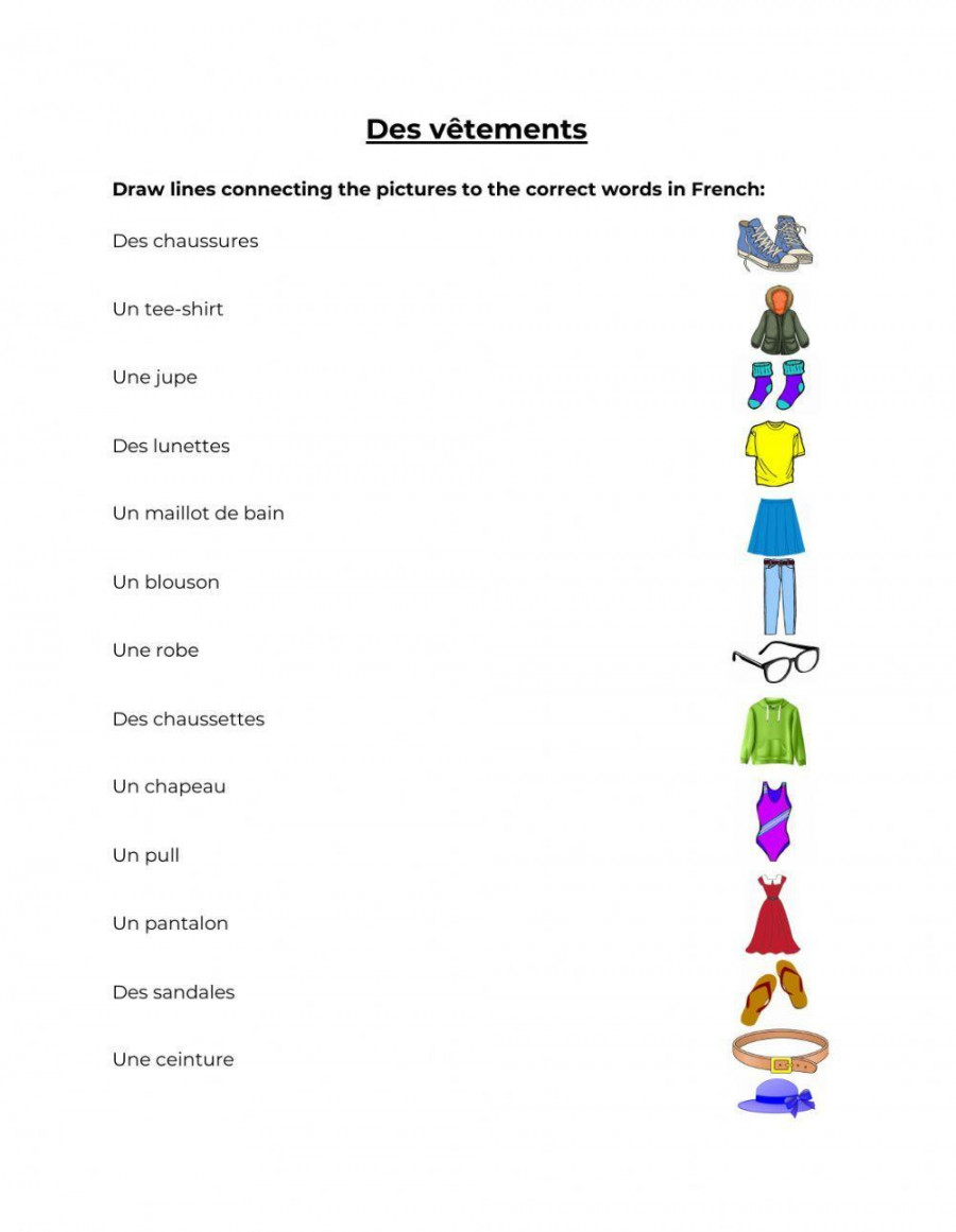 French Clothing Matching worksheet  Live Worksheets