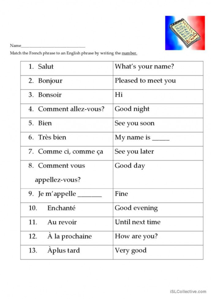 French Greetings Match warmer, fille: English ESL worksheets pdf