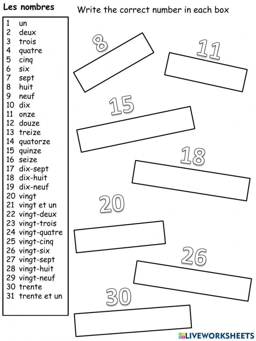 French Numbers (numéros français) worksheet  Live Worksheets