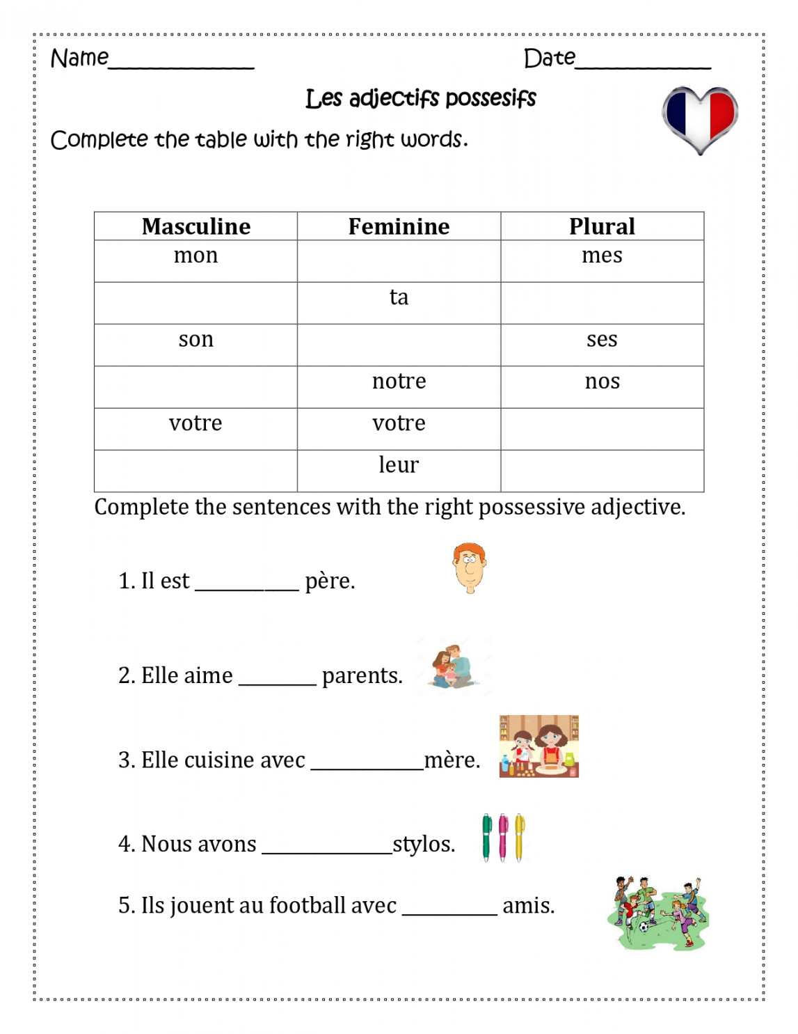 French Possessive Adjectives( Les adjectifs possessifs  Made By