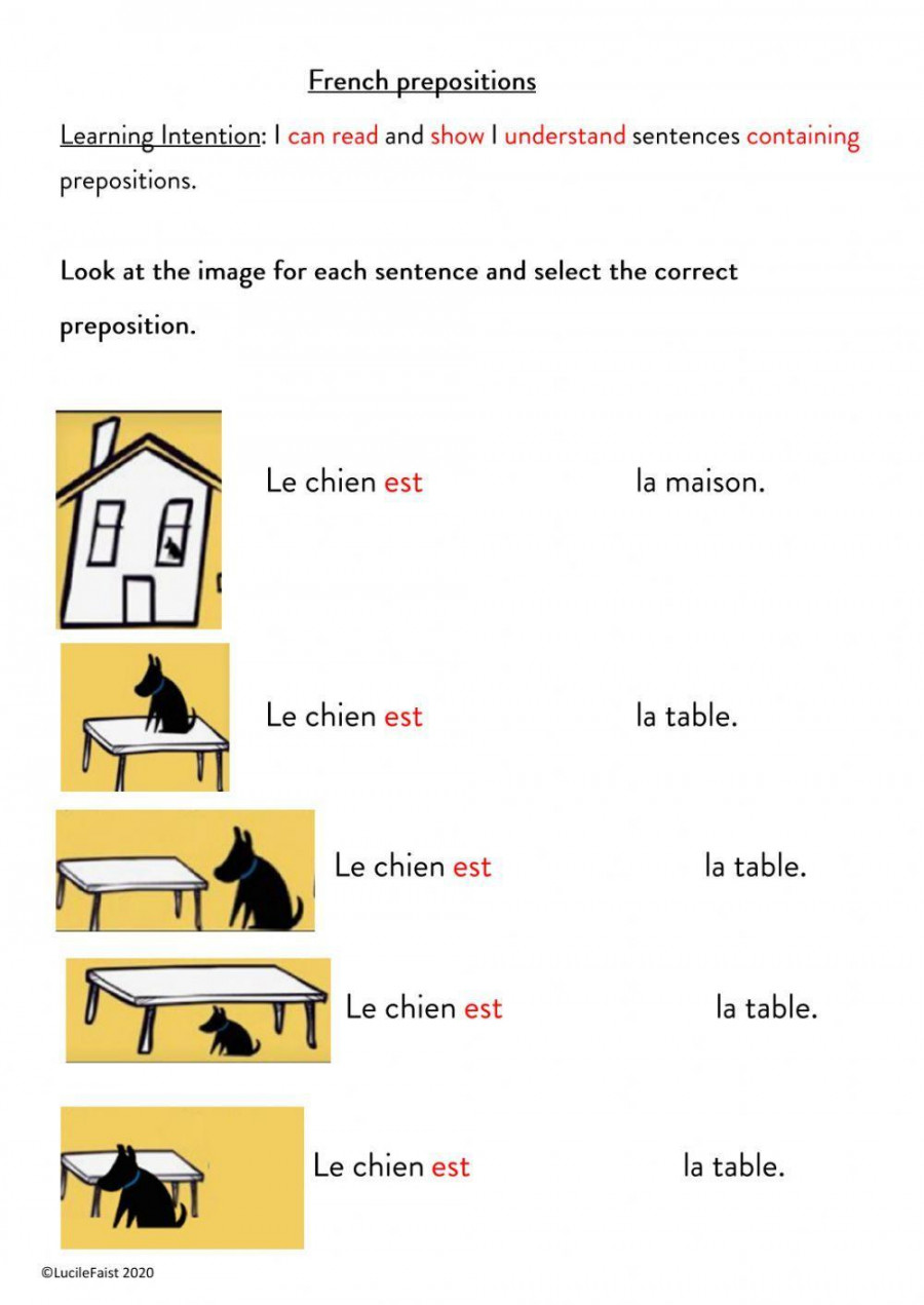 French prepositions in sentences