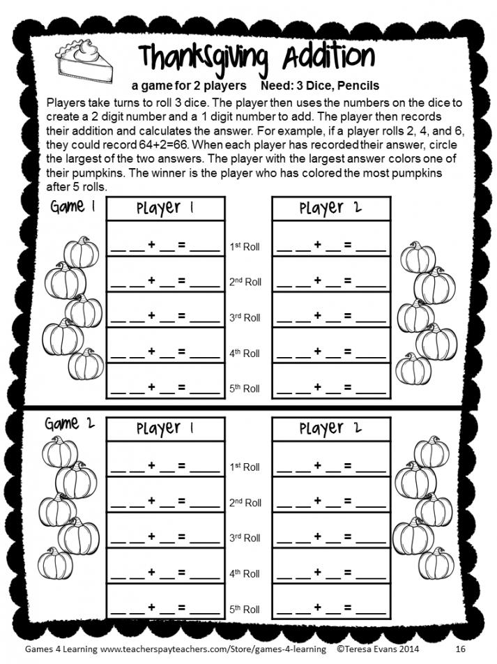 Fun NO PREP Thanksgiving Math Games - nd Grade Activities w