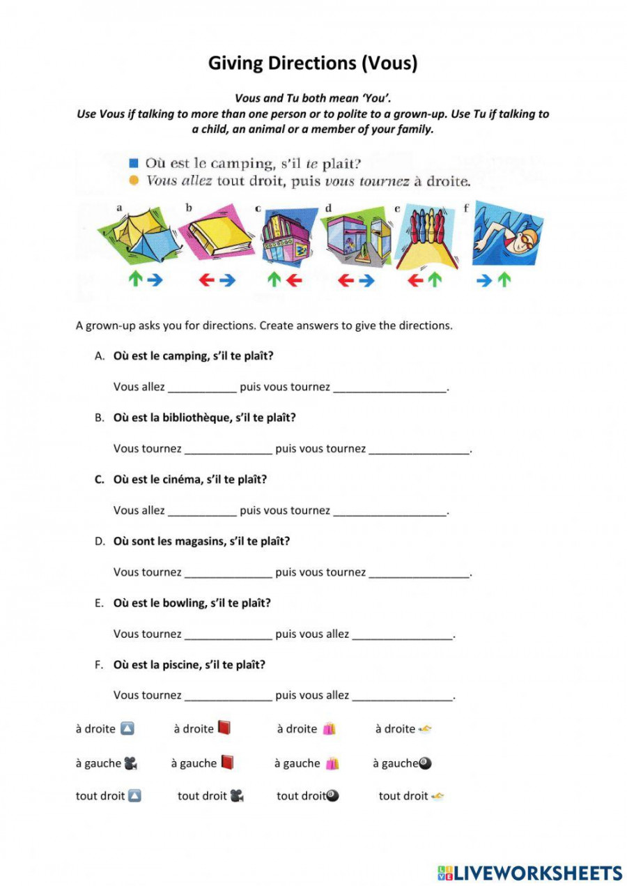 Giving Directions (vous) worksheet  Live Worksheets