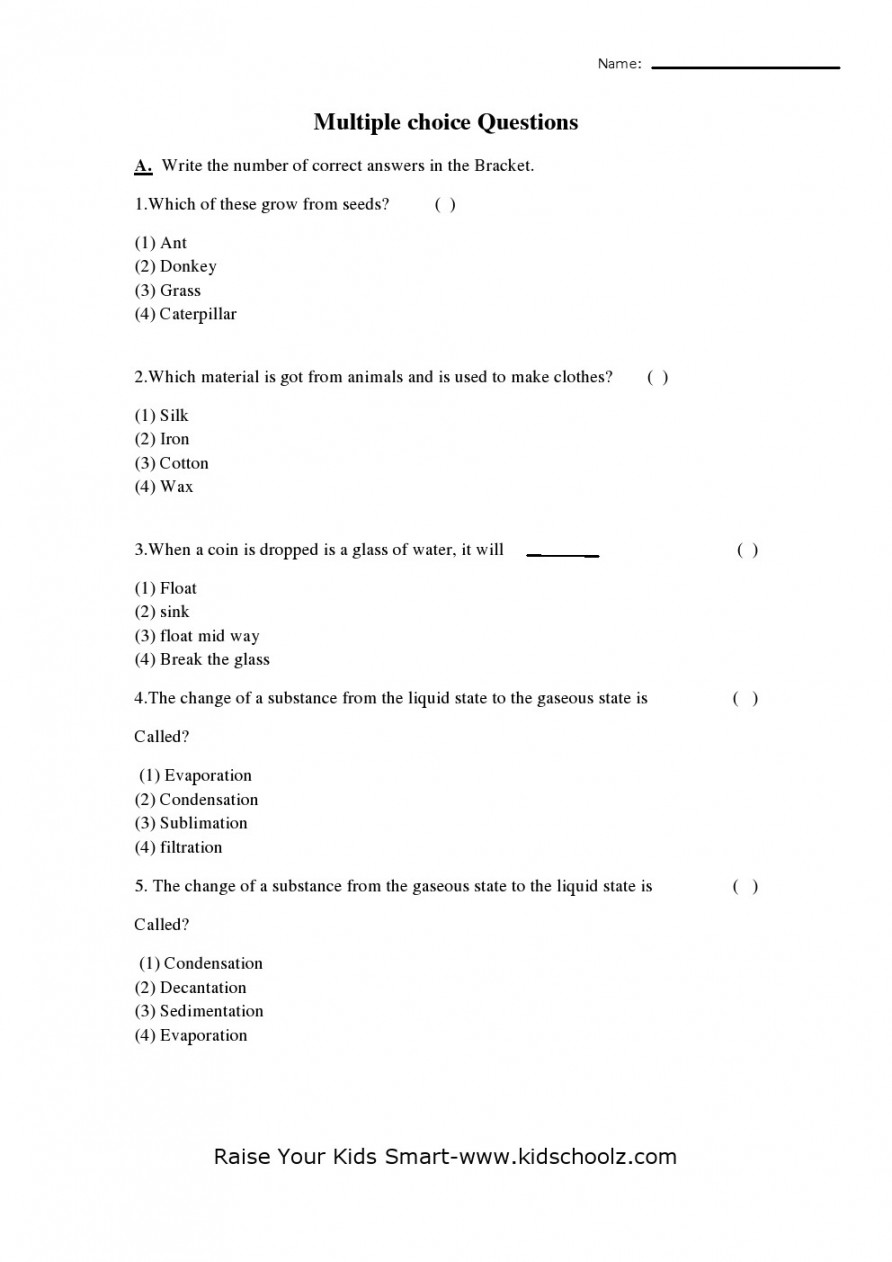 Grade  - Science Question and Answers Worksheet  - Kidschoolz