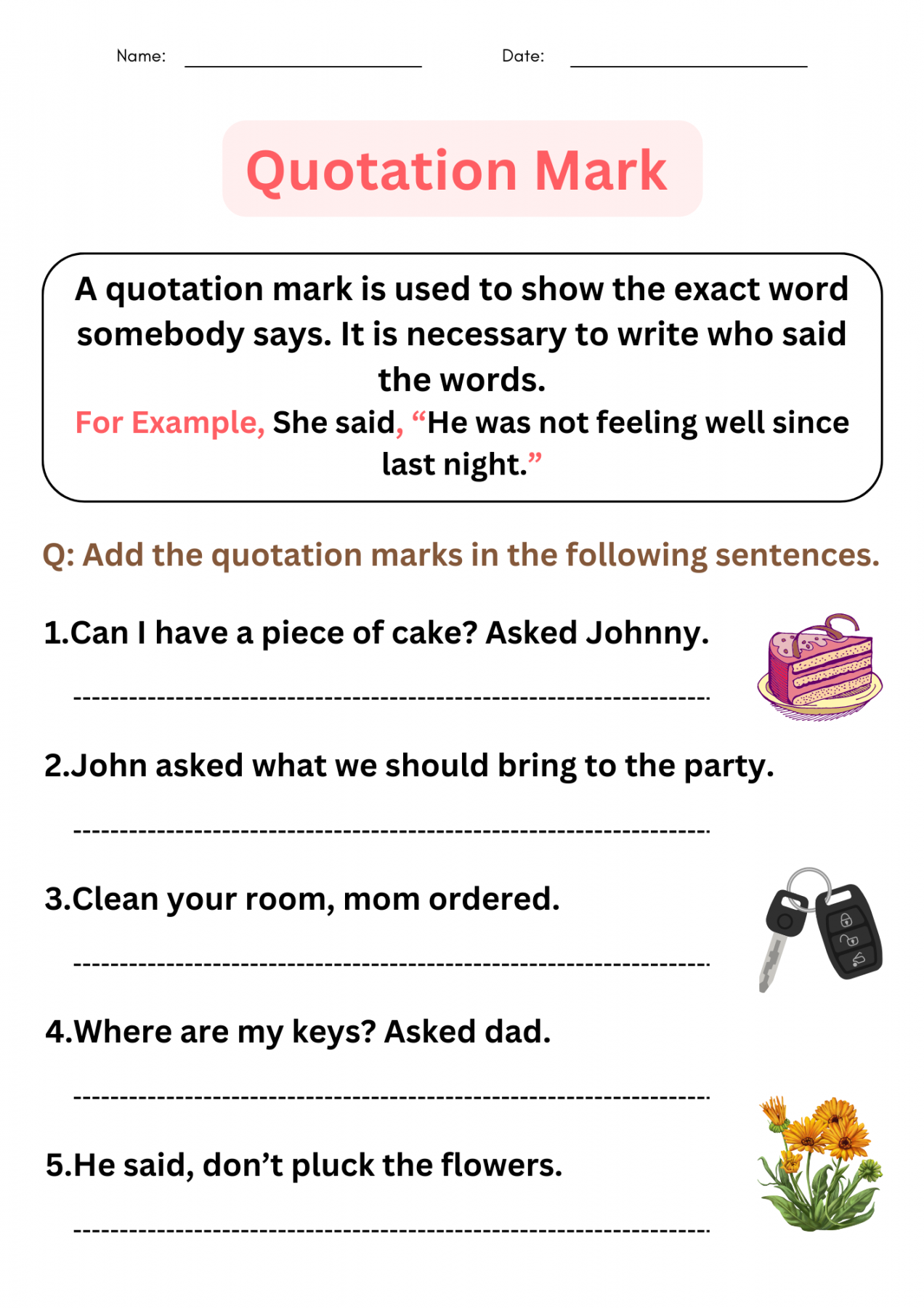 grammer quotation marks worksheets with answers for grade , ,