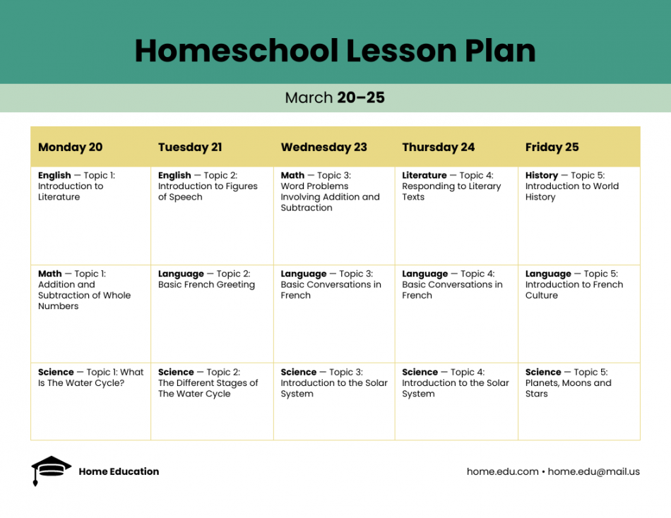 Homeschool Lektion wöchentlichen Plan Vorlage - Venngage