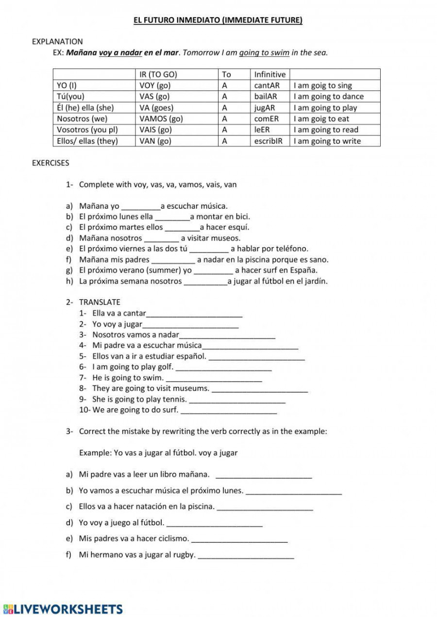 Immediate future in Spanish worksheet  Live Worksheets