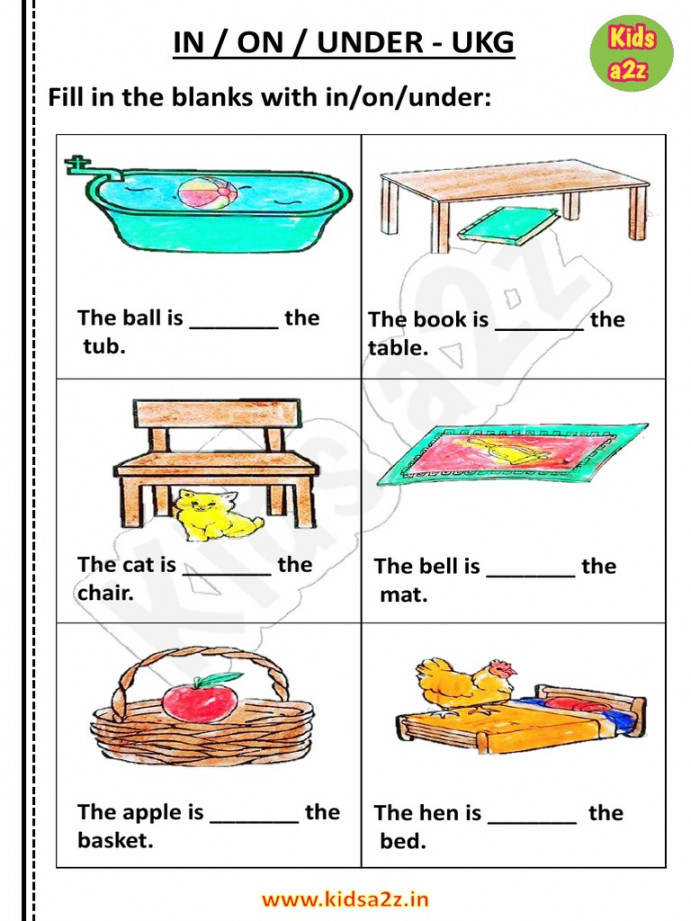 In On Under Ukg English Worksheet   PDF