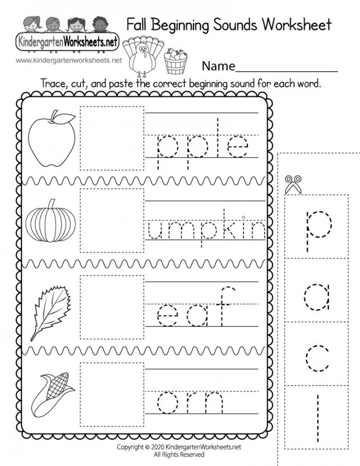 Kindergarten Fall Beginning Sounds Worksheet  Beginning sounds