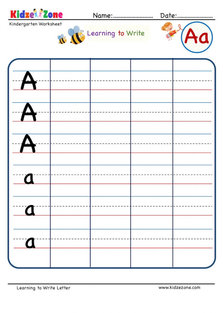 Kindergarten Letter A Writing Worksheet - KidzeZone