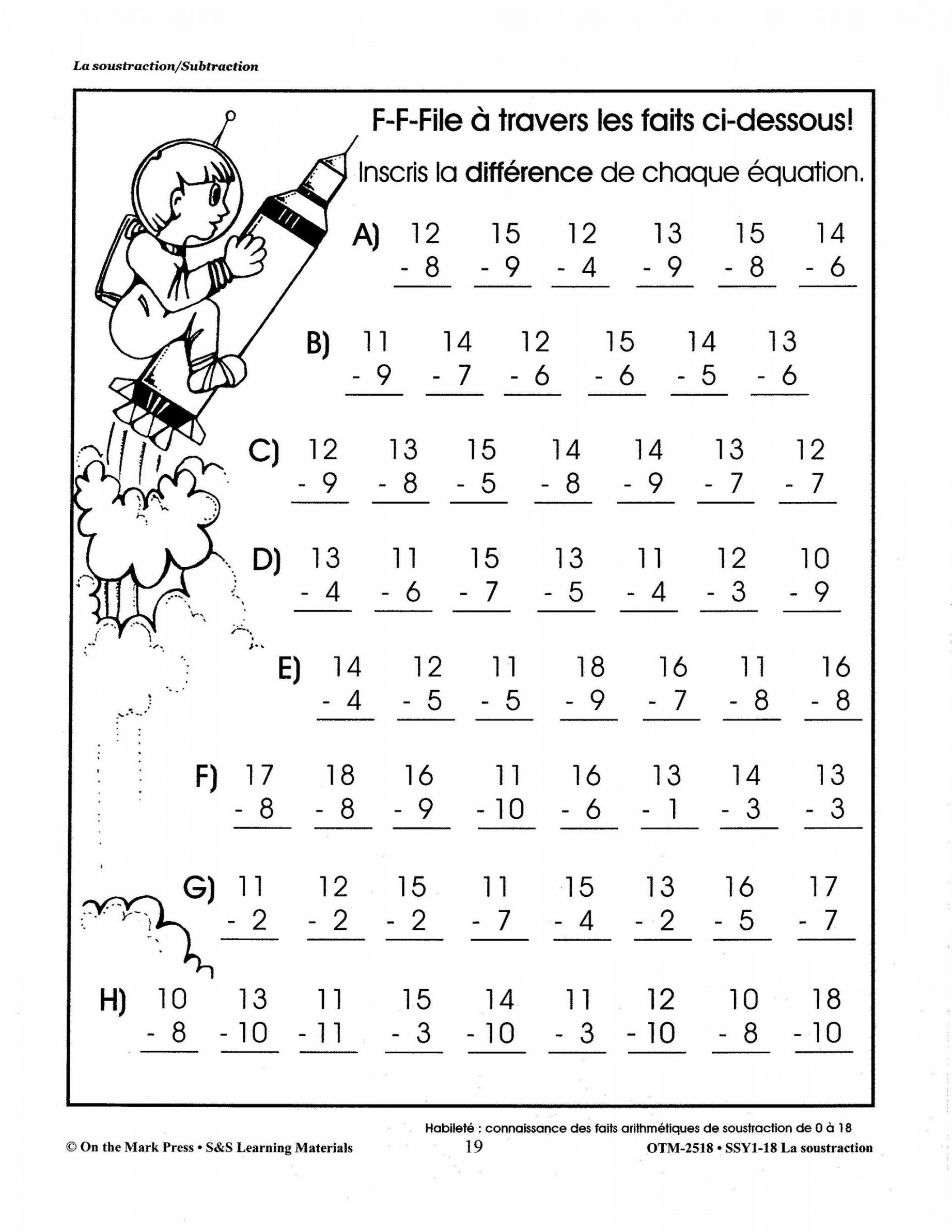 La soustraction/Subtraction: A French and English Workbook Grades -/e à  e année