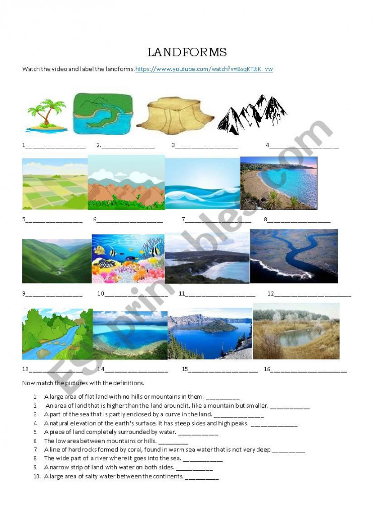 LANDFORMS- Geographical Features - ESL worksheet by Julic