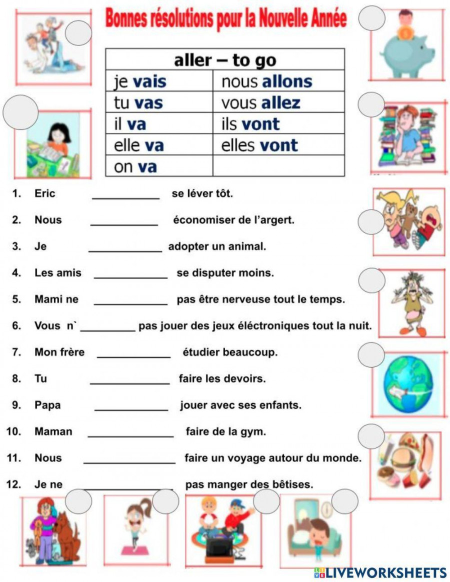 Les Resolutions et verbe aller worksheet  Live Worksheets