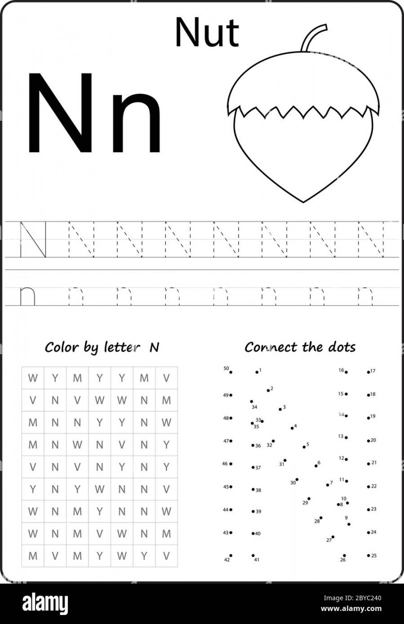 letter N. Alphabet letter. Worksheet. Task for kids