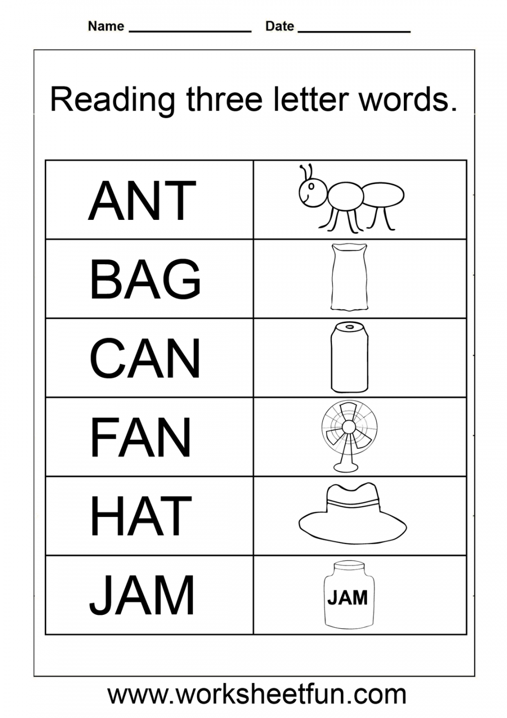 Letter Words Worksheets For Kindergarten  Three letter words,