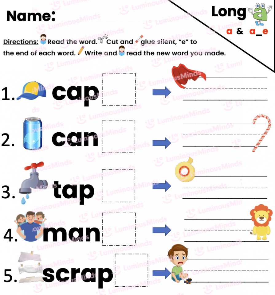 Long A Worksheet  Cut and Paste With A and A_E