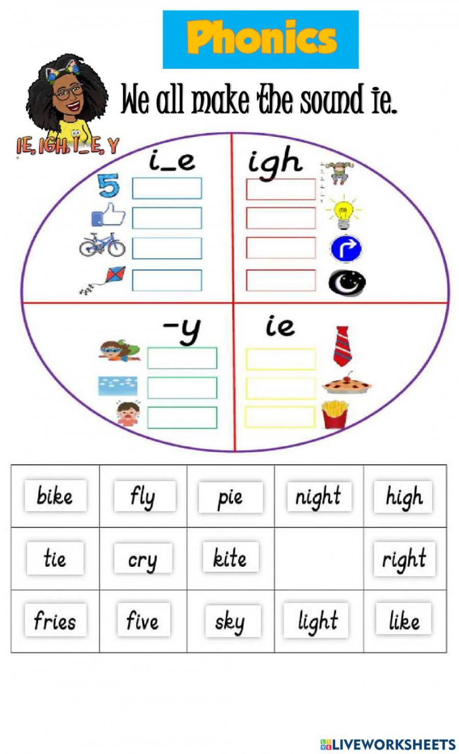 Long ie sound worksheet  Phonics printables, Phonics, Teaching vowels