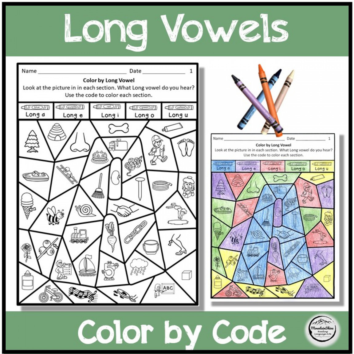 Long Vowels Color by Code Worksheets