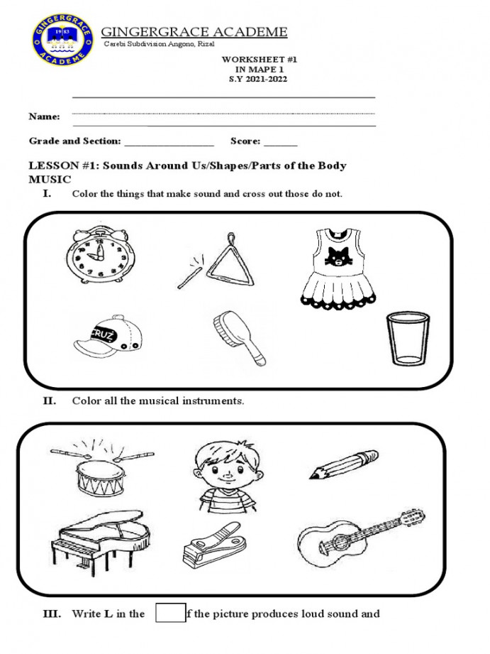 Mape ST Quarter Worksheets  PDF  Sound  Musical Instruments