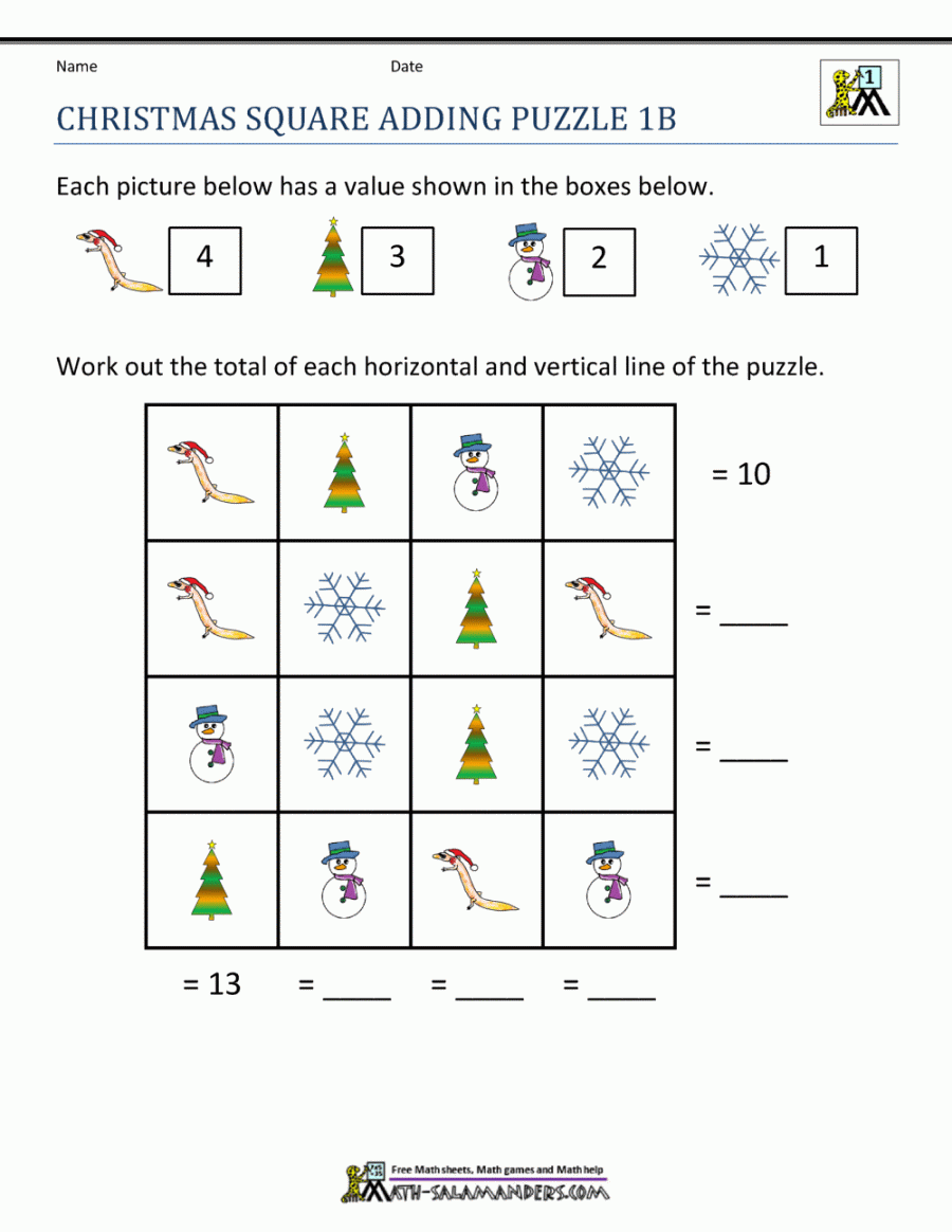 Math Christmas Worksheets First Grade