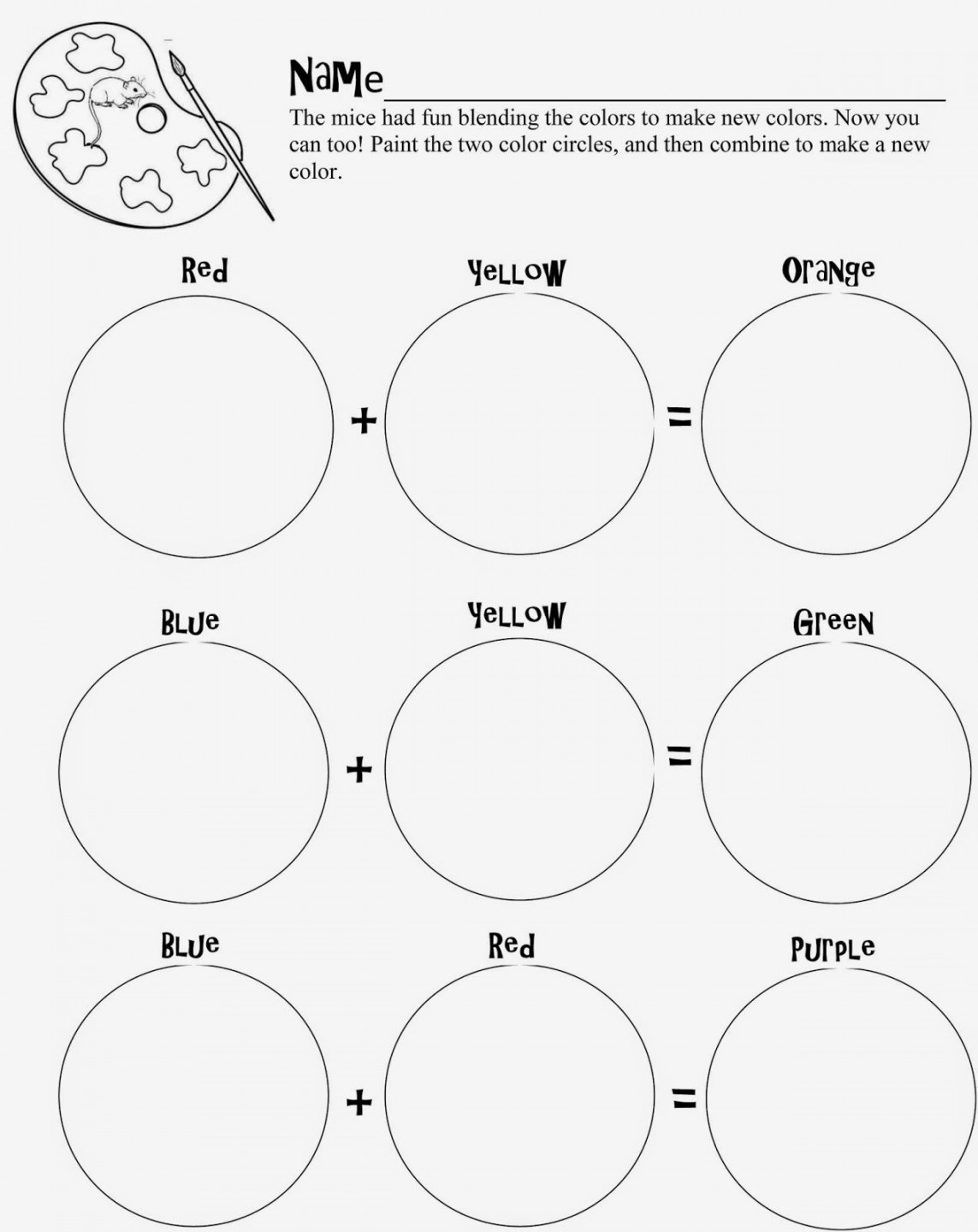 Mouse Paint  Kindergarten language arts worksheets, Art