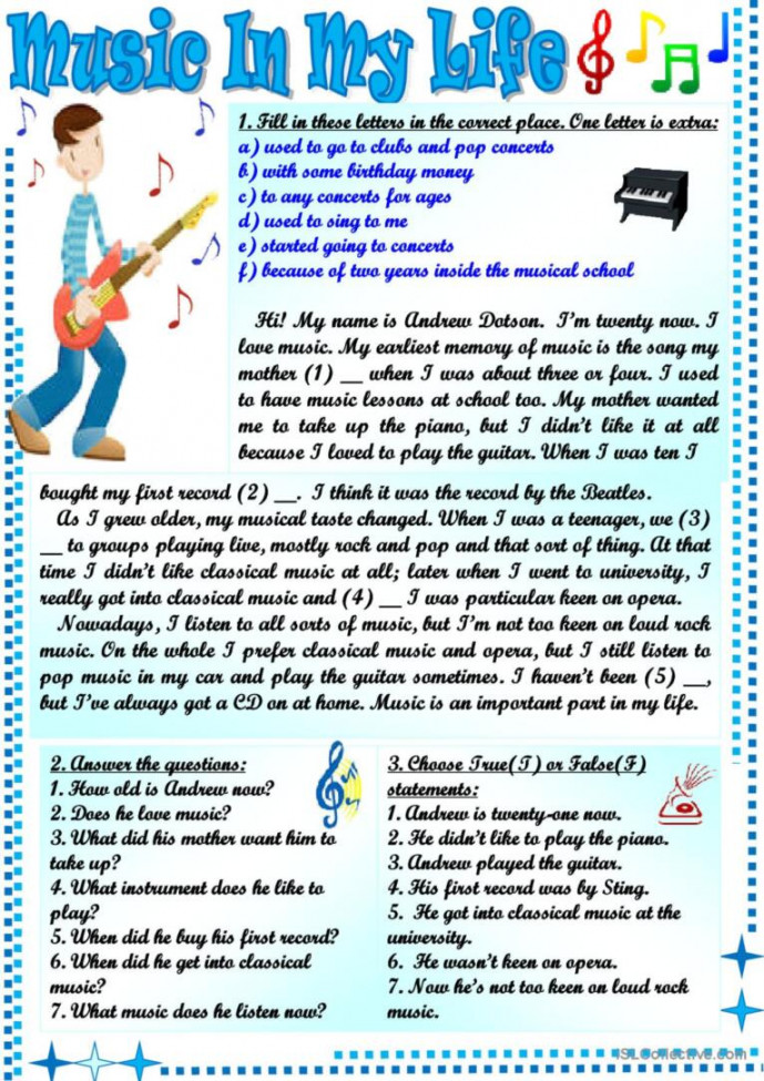 Music In My Life: English ESL worksheets pdf & doc