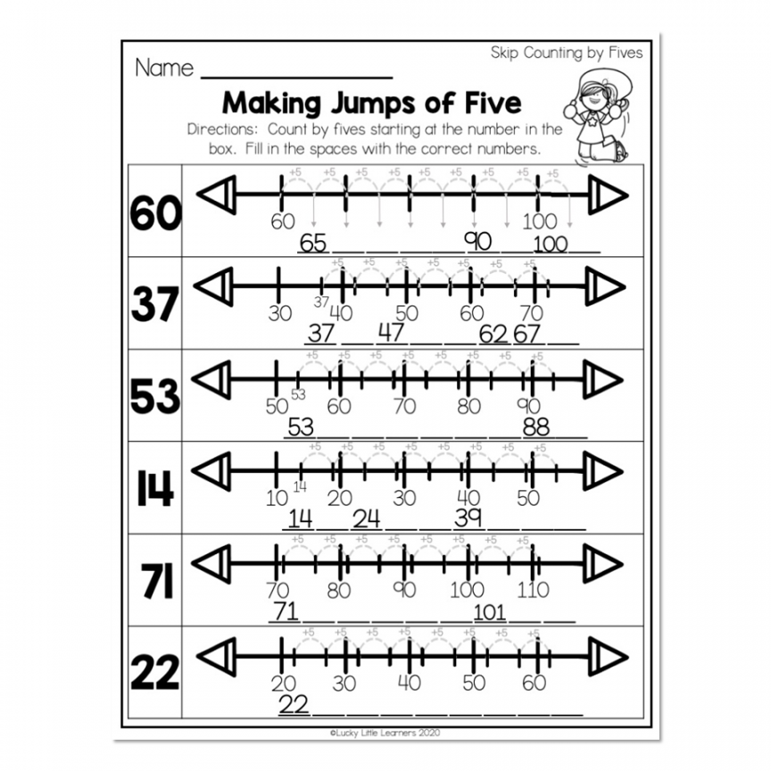 nd Grade Math Worksheets - Place Value - Skip Counting by Fives - Making  Jumps of Five