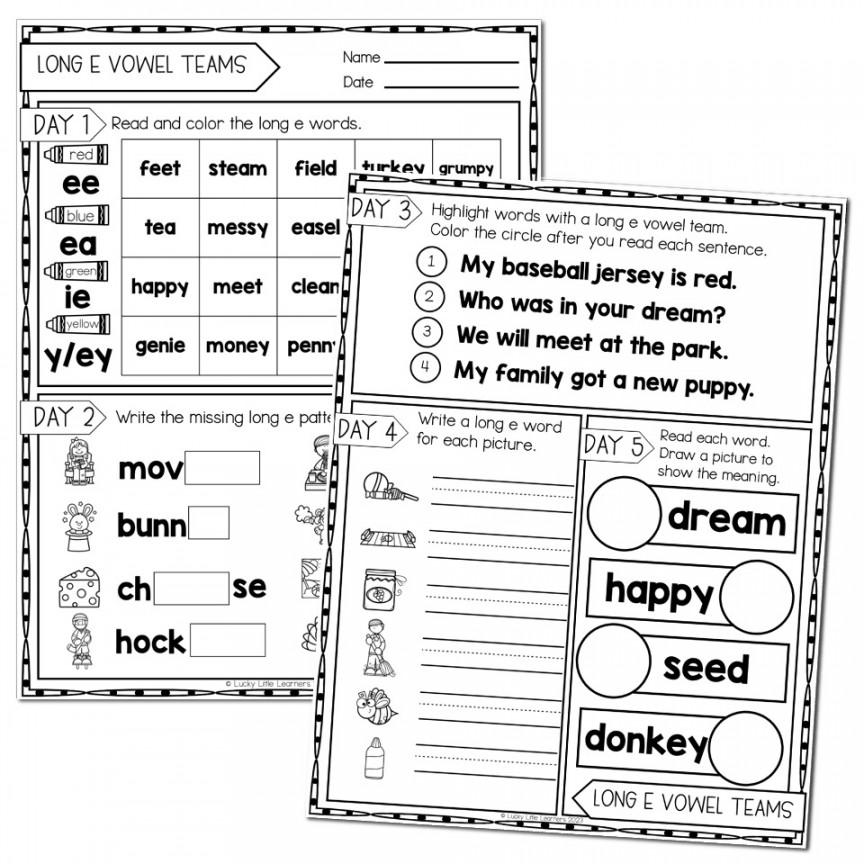 nd Grade Phonics Worksheets - Long E Vowel Teams