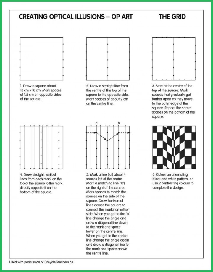 Optical Illusions Grid  Op art lessons, Art worksheets, Optical