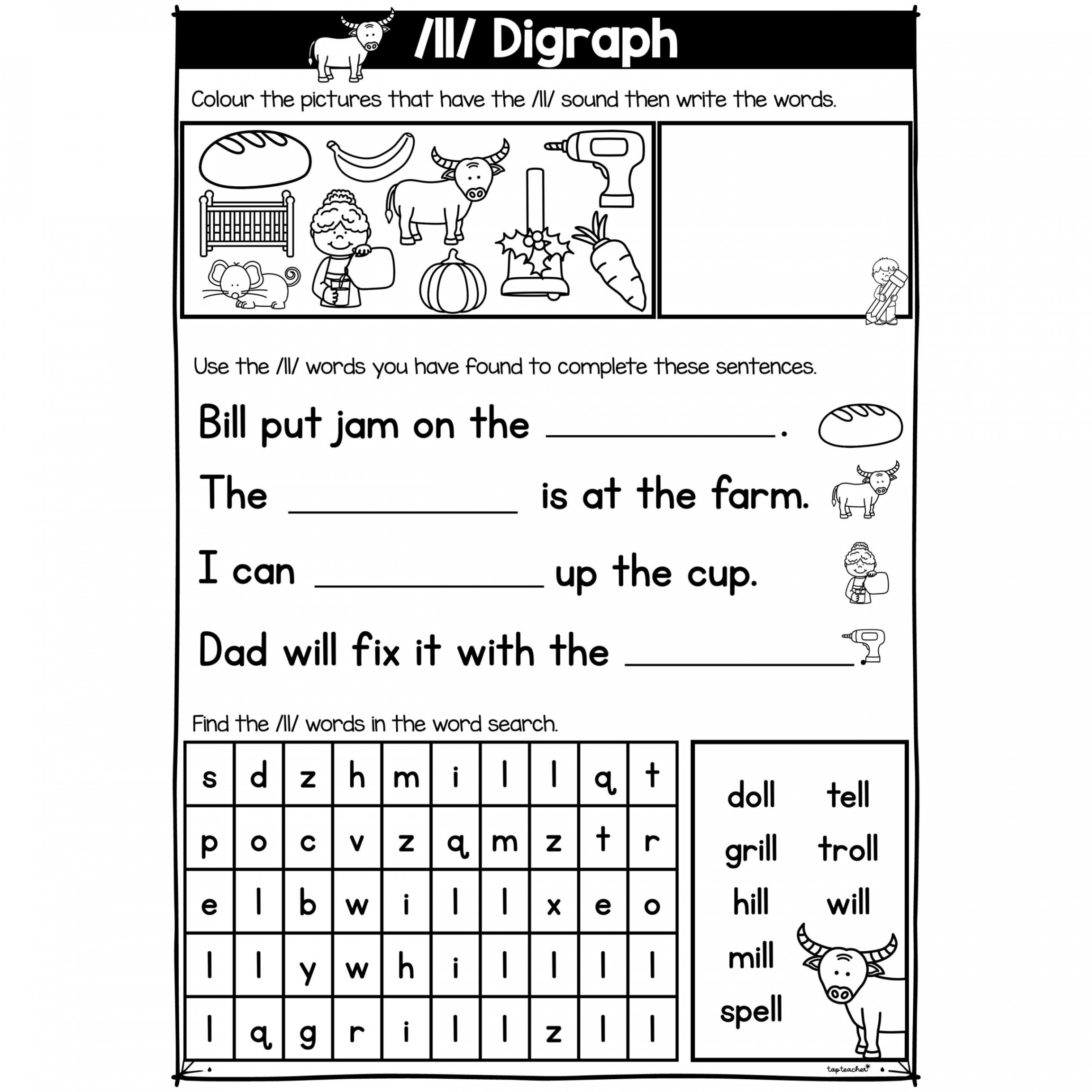 Phonics Digraph LL Worksheet - Top Teacher