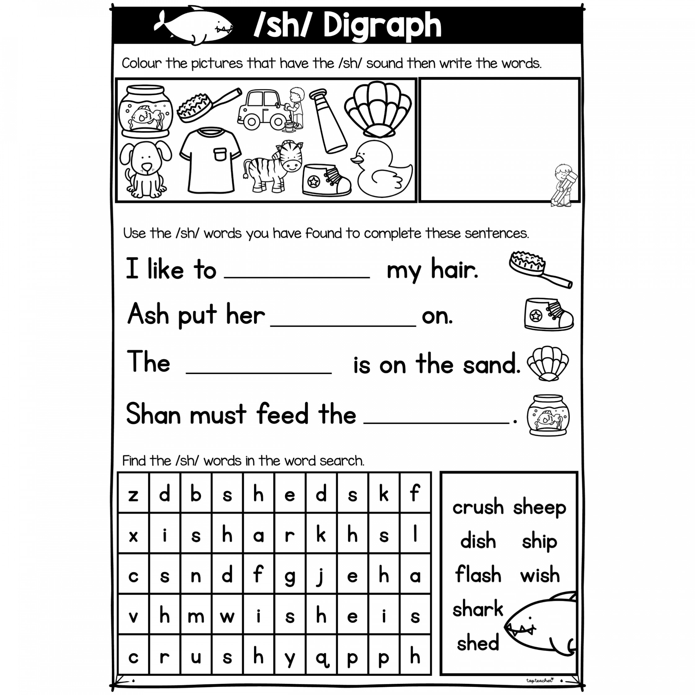 Phonics Digraph SH Worksheet - Top Teacher