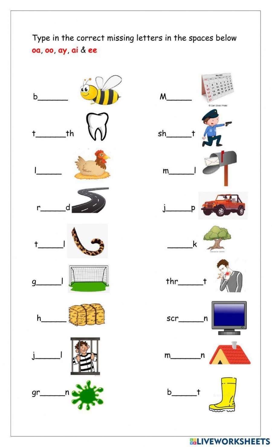 Phonics - Vowel Digraphs worksheet  Live Worksheets