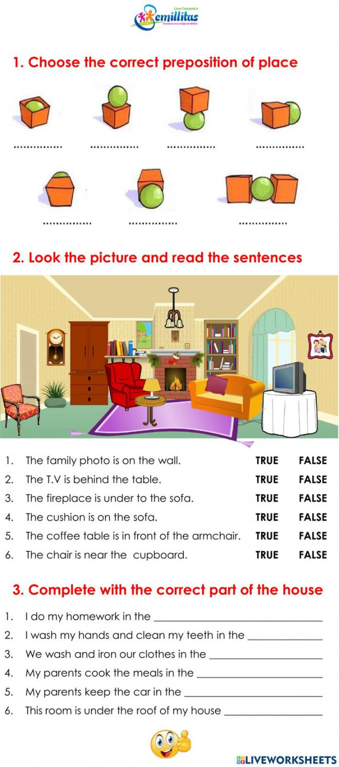 Preposition of place and Parts of the house worksheet