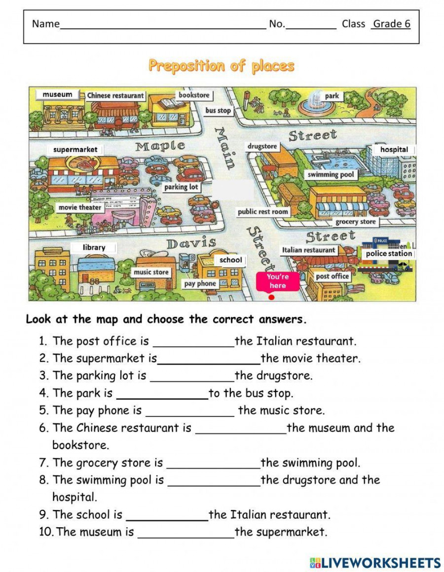 Preposition of Place worksheet for   Live Worksheets