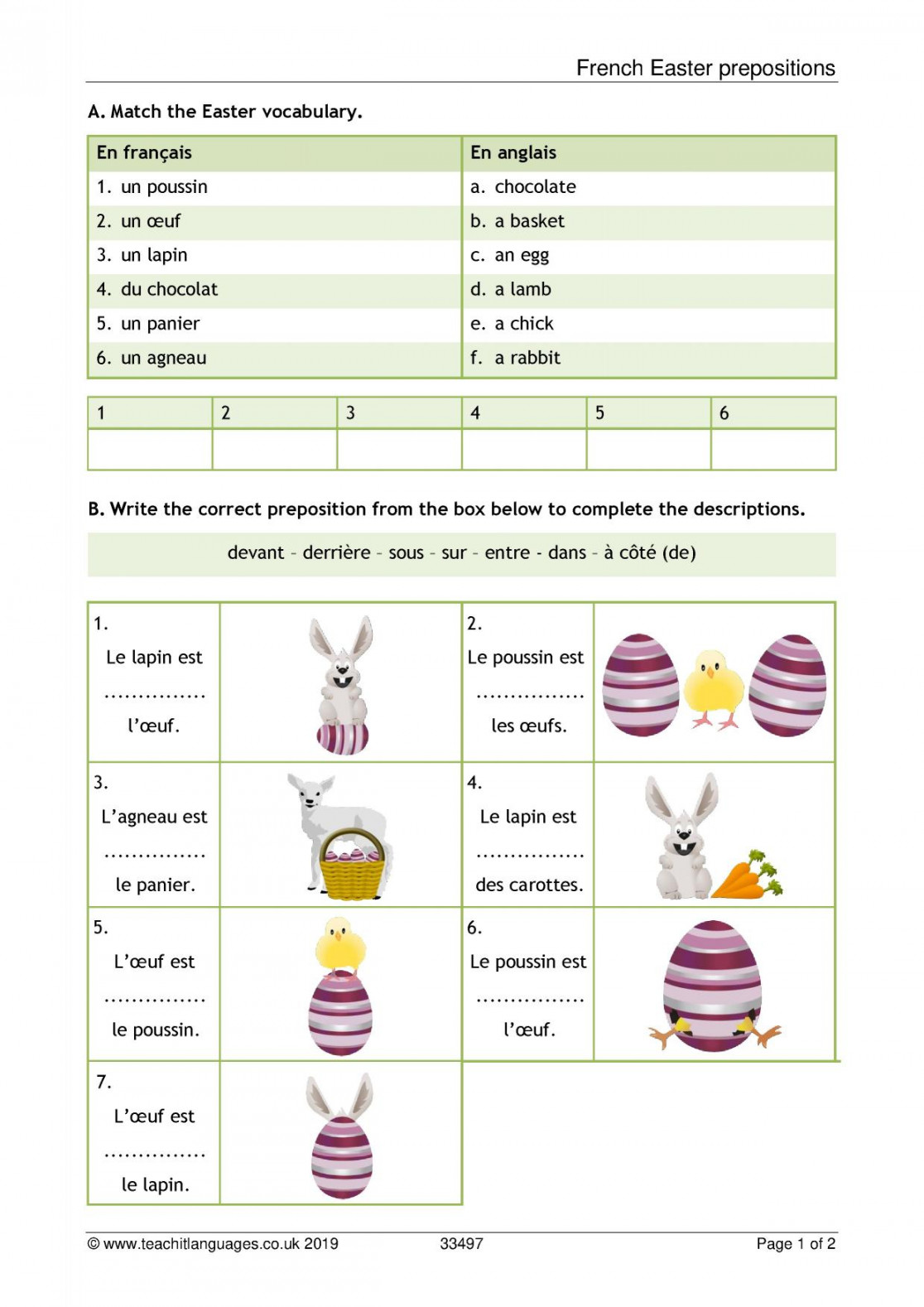 Prepositions  Easter  KS French teaching resource  Teachit