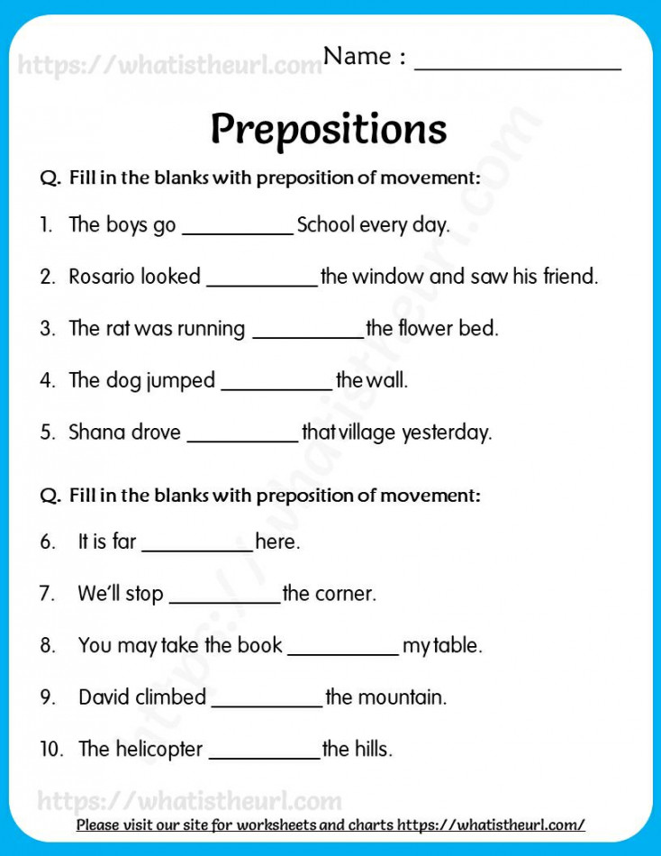 Prepositions - English - Assignment - Teachmint